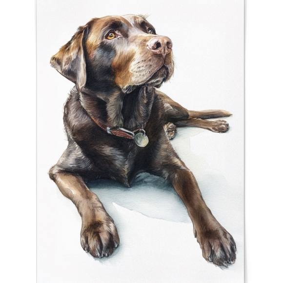 Watercolor Brown Labrador Retriever Dog Portrait Wall Art Print, Unframed - Picture 2 of 7